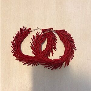 Elegant Red Fringe Hoop Earrings